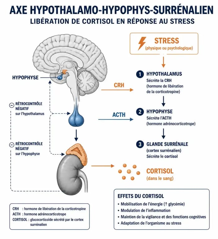 Schéma explicatif du stress et perte de poids : l'axe hypothalamo-hypophyso-surrénalien