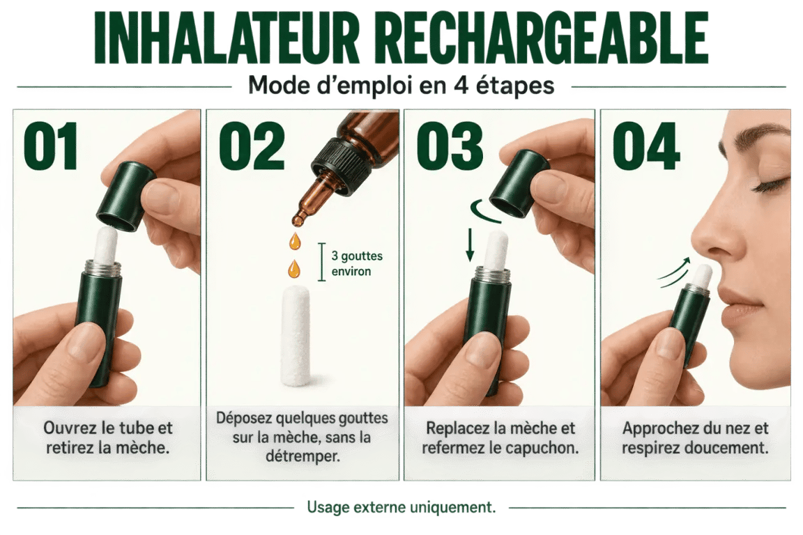 Étapes pour utiliser un inhalateur huiles essentielles rechargeable