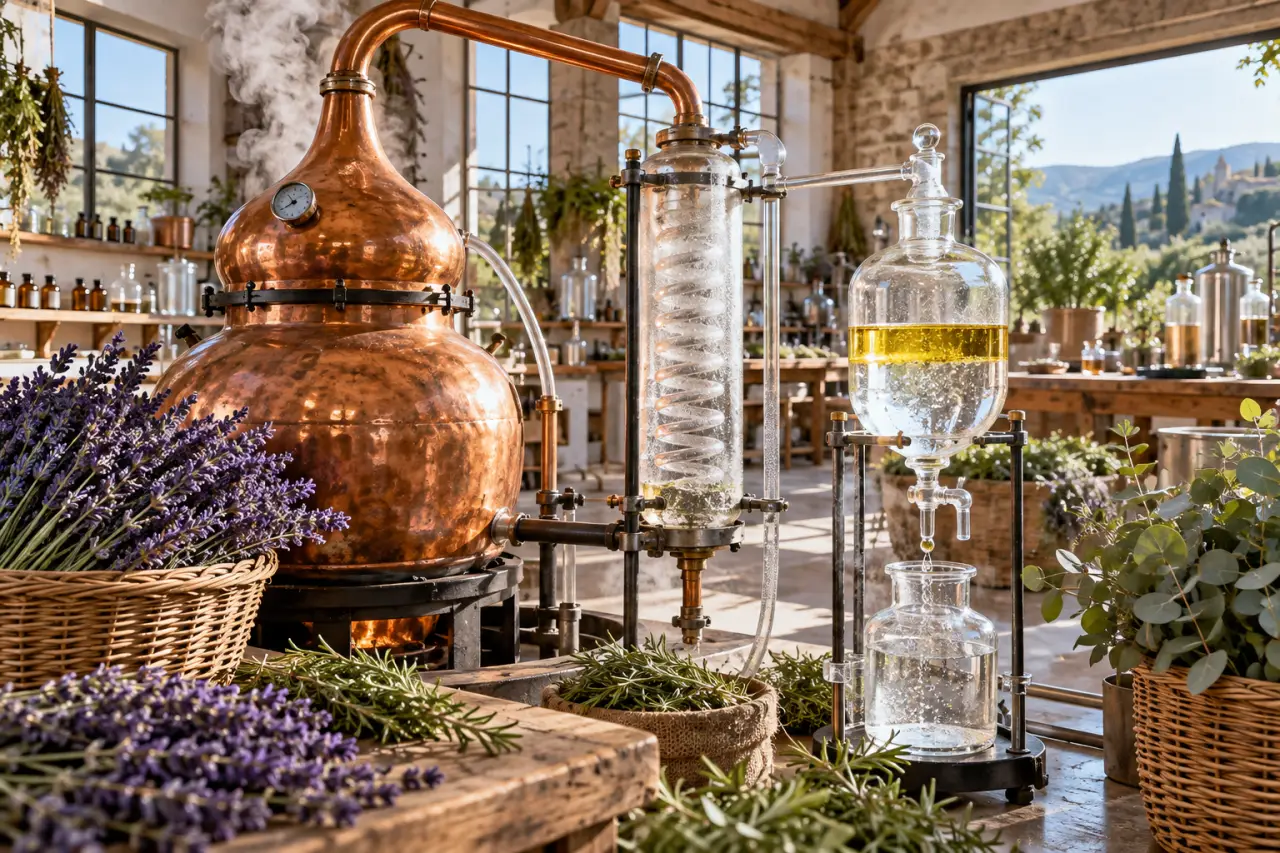 La distillation des huiles essentielles sépare la vapeur, l’huile et l’hydrolat